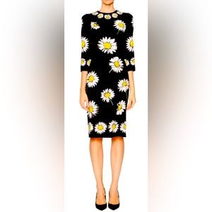 NWT Dolce & Gabbana Daisy Midi Print Silk Cocktail Dress 38 Small Majolica